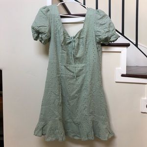 Lulus Rapunzel Sage Green Eyelet Lace Mini Dress